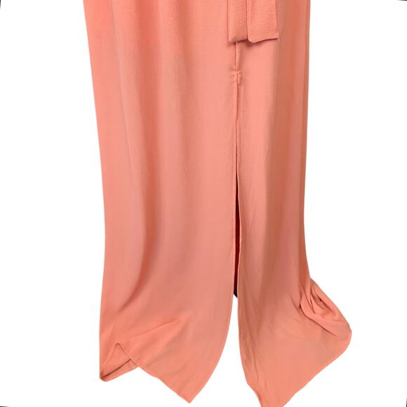 Vici Maxi Dress Peach Coral Flutter‎ Cape Sleeve Tie Waist Front Slit Women's L - Picture 5 of 9